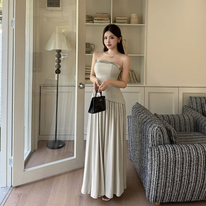 Sleeveless Sequin Panel Slim-Fit Maxi Evening Dress