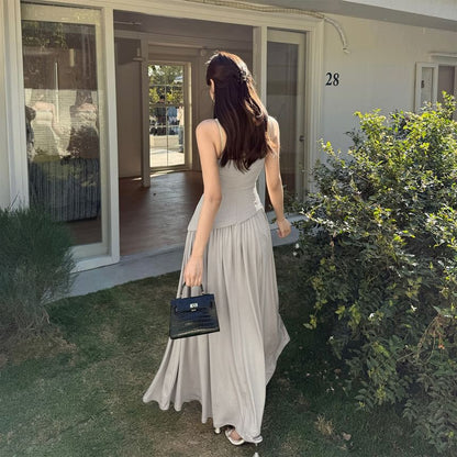 Sleeveless Sequin Panel Slim-Fit Maxi Evening Dress