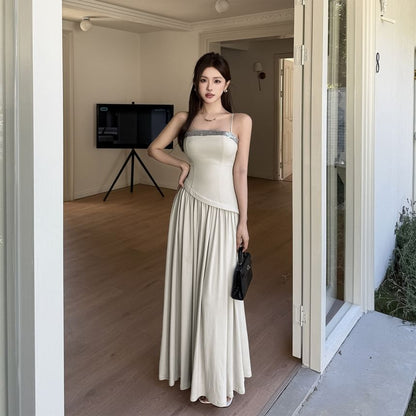 Sleeveless Sequin Panel Slim-Fit Maxi Evening Dress