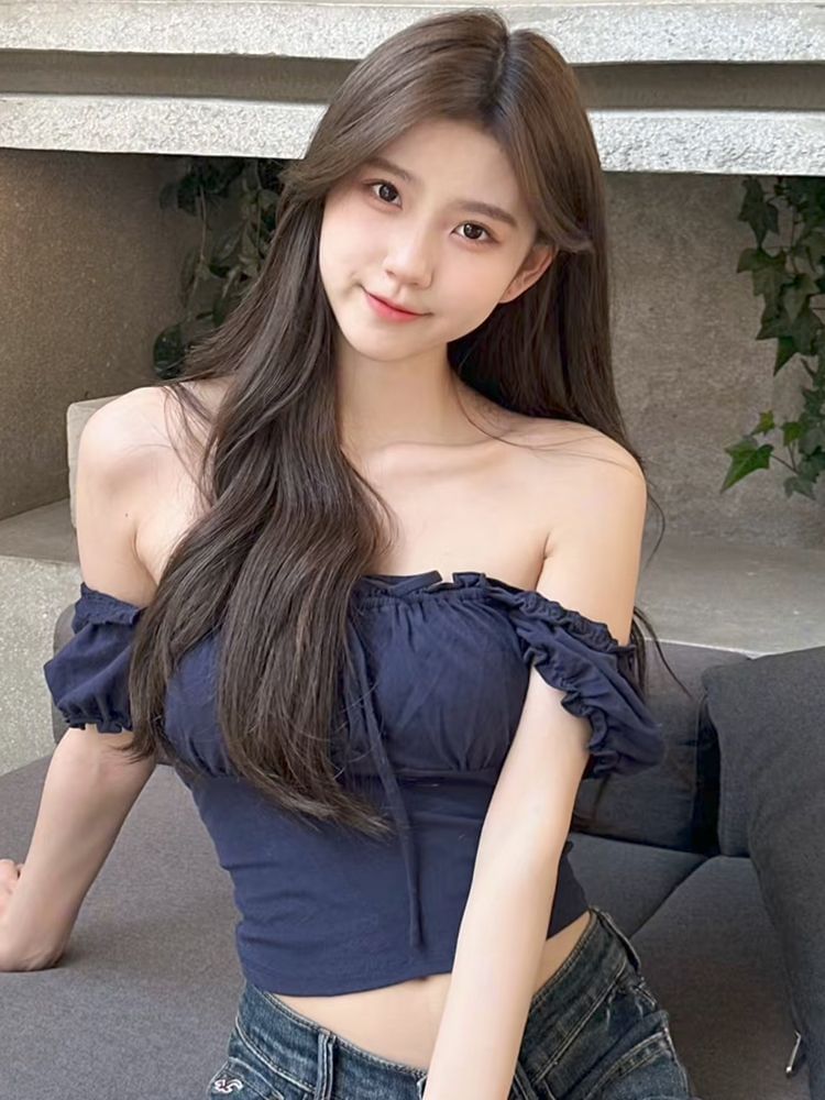 Puff Sleeve Off-Shoulder Crop Top with Drawstring - Fitted