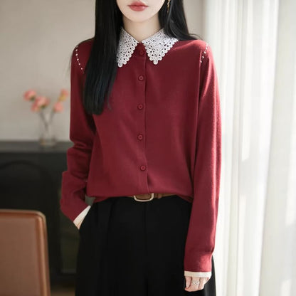Lace Collar Plain Cardigan