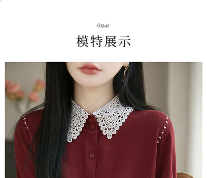 Lace Collar Plain Cardigan