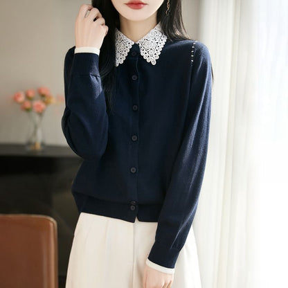 Lace Collar Plain Cardigan