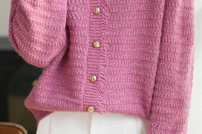 V-Neck Frayed Plain Cardigan