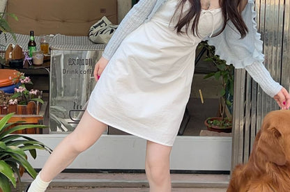 Plain Crop Cardigan / Spaghetti Strap Mini Dress