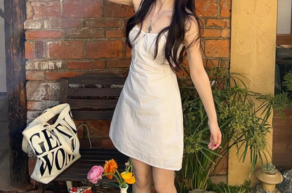 Plain Crop Cardigan / Spaghetti Strap Mini Dress