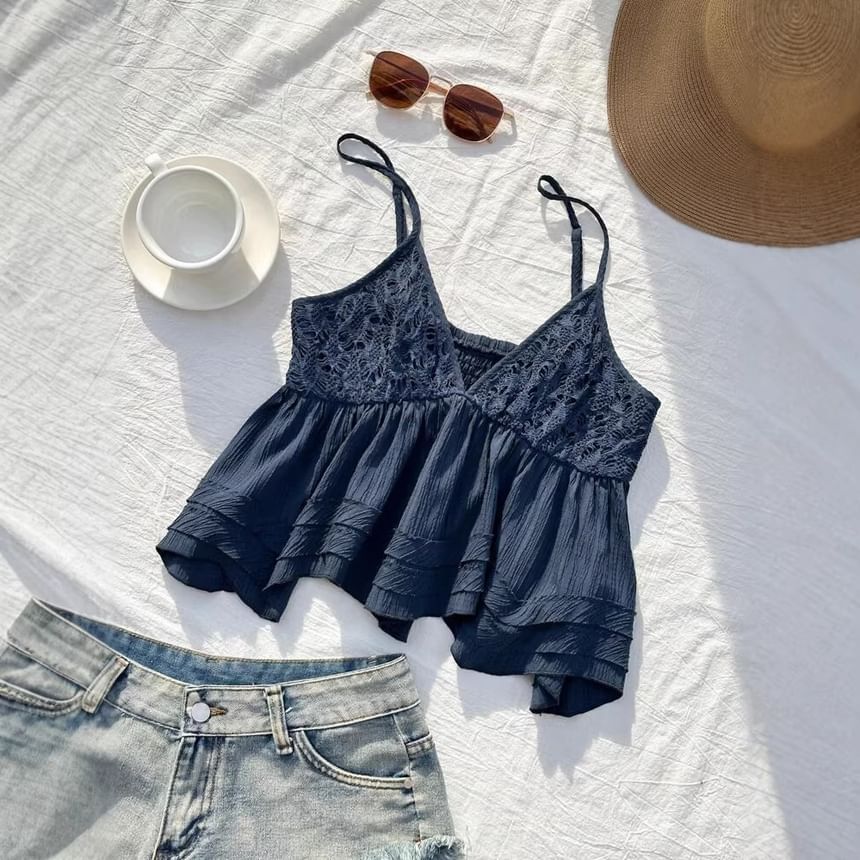 V Neck Lace Panel Camisole Top