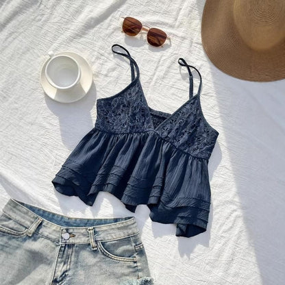 V Neck Lace Panel Camisole Top