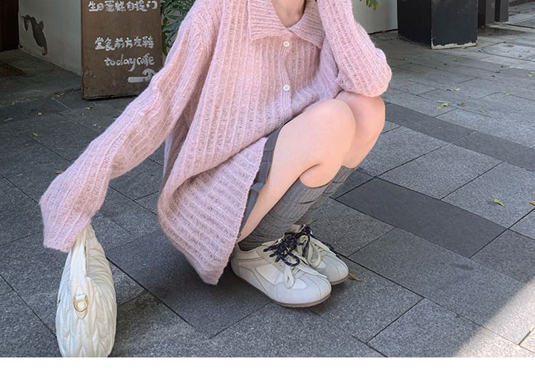 Collared Ribbed Plain Cardigan