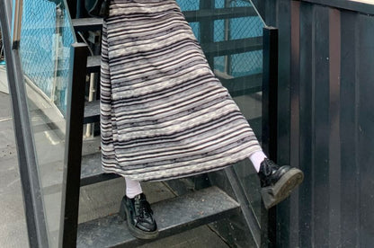 Plain Cardigan / Spaghetti Strap Striped Maxi Dress