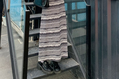 Plain Cardigan / Spaghetti Strap Striped Maxi Dress