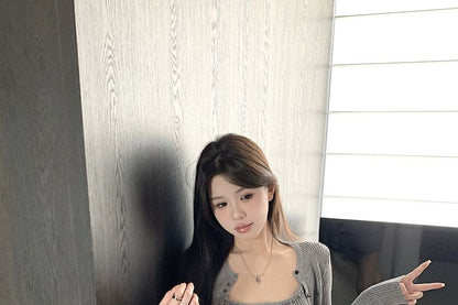 Plain Crop Cardigan / Knit Camisole Top / Shorts
