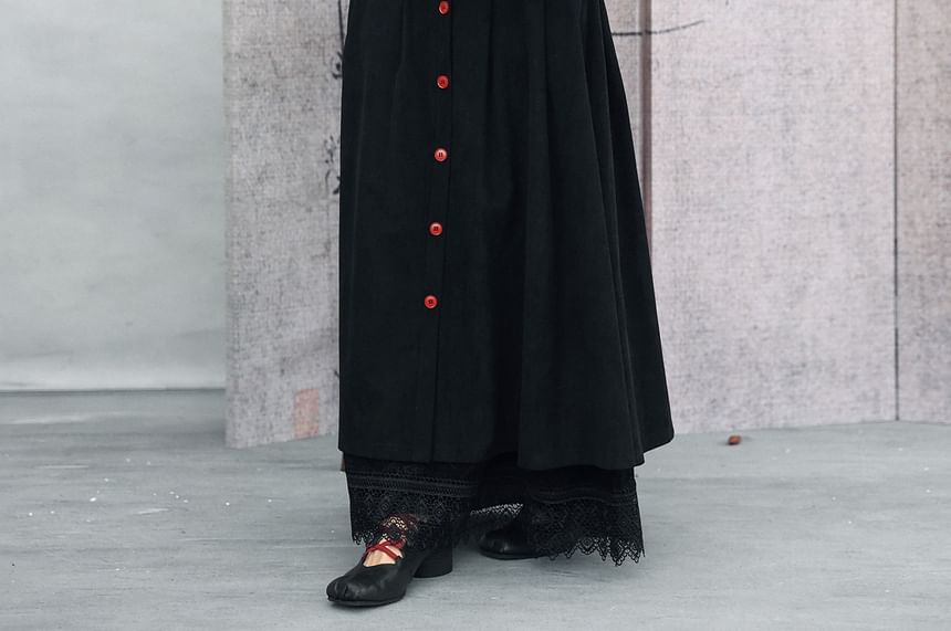 Contrast Stitch Layered Corduroy A-Line Maxi Skirt - Altfashion Shop