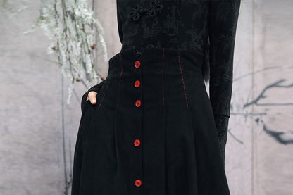 Contrast Stitch Layered Corduroy A-Line Maxi Skirt - Altfashion Shop