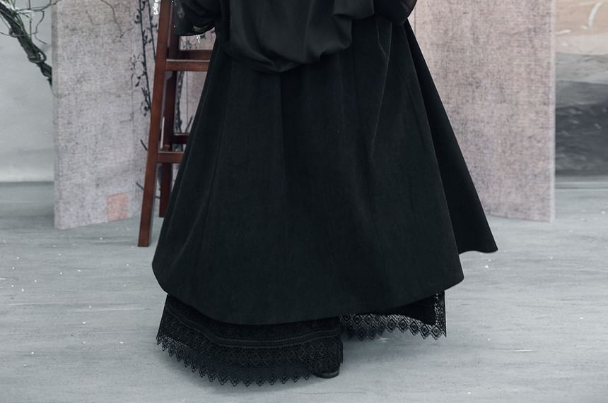 Contrast Stitch Layered Corduroy A-Line Maxi Skirt - Altfashion Shop