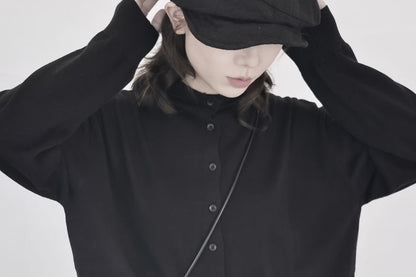 Stand Collar Button-Up Plain Cardigan