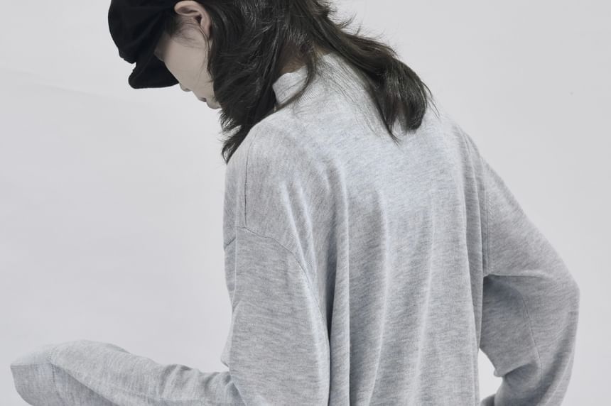 Stand Collar Button-Up Plain Cardigan