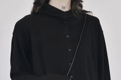 Stand Collar Button-Up Plain Cardigan