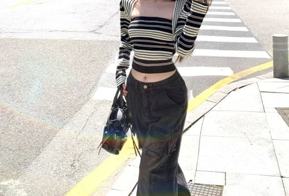 Striped Knit Crop Tube Top with Open Front Shrug Set