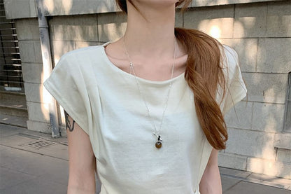 Round Neck Slit Top with Drawstring - French Sleeve