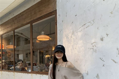 Asymmetric One-Shoulder Sweatshirt with Drawstring Waist Pants