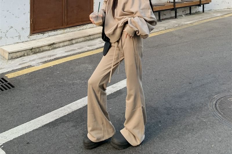 Asymmetric One-Shoulder Sweatshirt with Drawstring Waist Pants