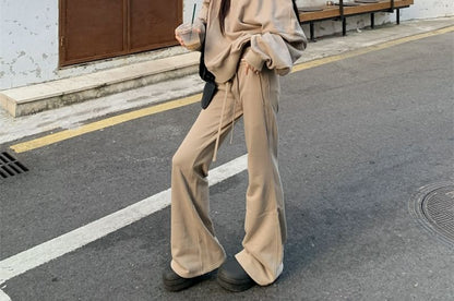 Asymmetric One-Shoulder Sweatshirt with Drawstring Waist Pants