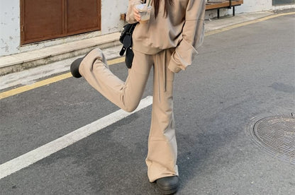 Asymmetric One-Shoulder Sweatshirt with Drawstring Waist Pants