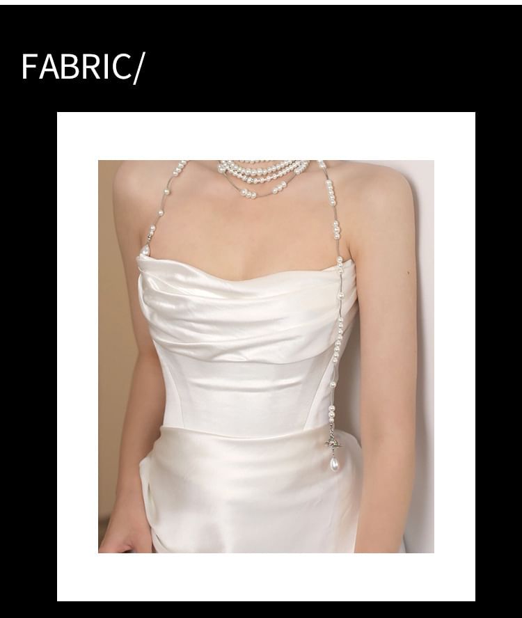 Plain Ruched Satin Sheath Tube Wedding Gown