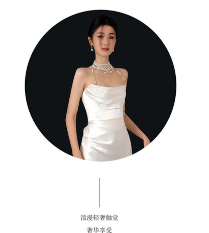 Plain Ruched Satin Sheath Tube Wedding Gown