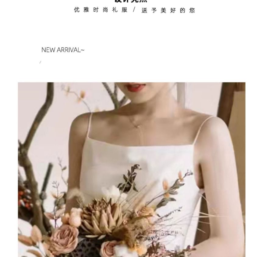 Spaghetti Strap Plain Backless Sheath Wedding Gown