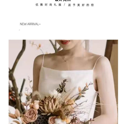 Spaghetti Strap Plain Backless Sheath Wedding Gown