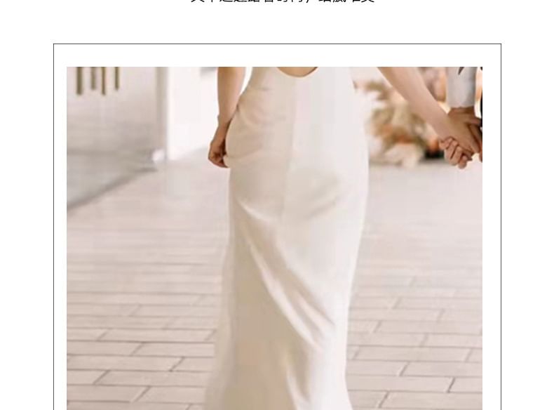 Spaghetti Strap Plain Backless Sheath Wedding Gown