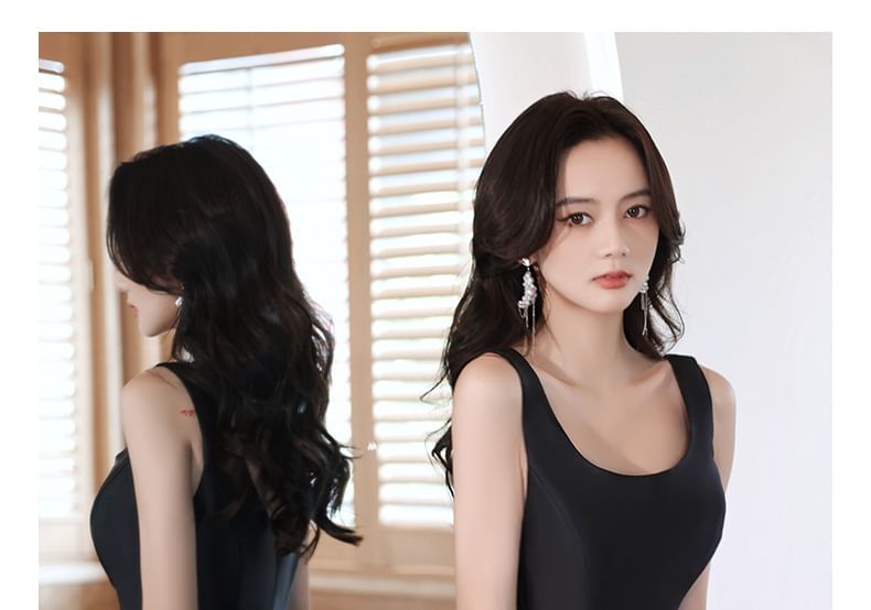 Sleeveless Scoop Neck Plain Bow A-Line Evening Dress