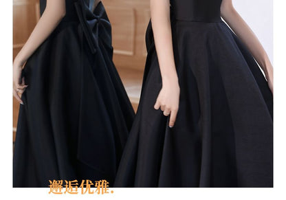 Sleeveless Scoop Neck Plain Bow A-Line Evening Dress