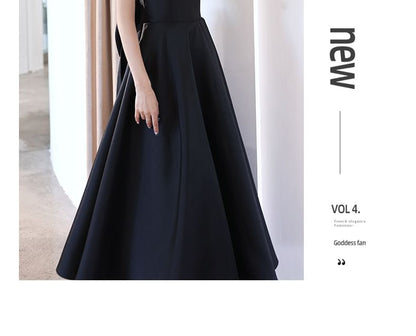 Sleeveless Scoop Neck Plain Bow A-Line Evening Dress