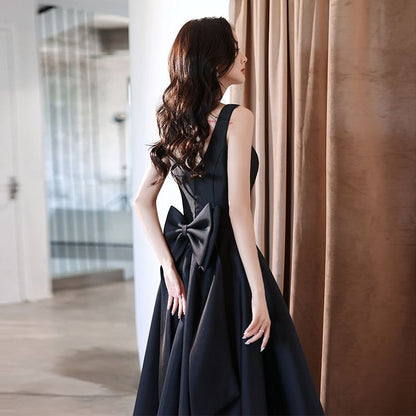 Sleeveless Scoop Neck Plain Bow A-Line Evening Dress