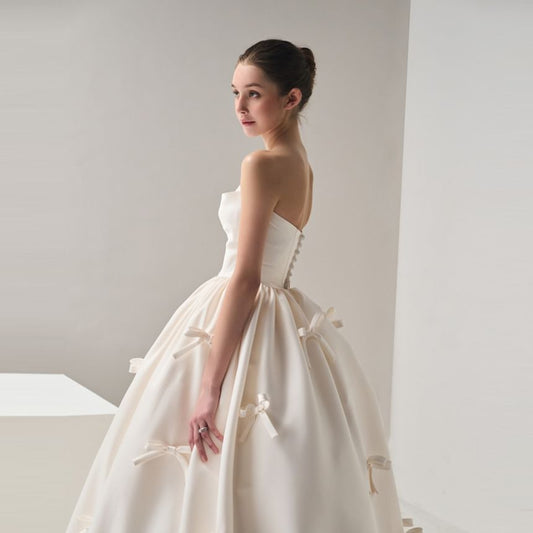 Plain Bow A-Line Tube Wedding Ball Gown
