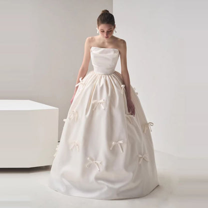 Plain Bow A-Line Tube Wedding Ball Gown