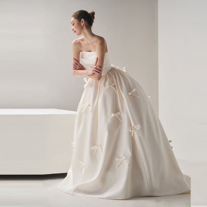 Plain Bow A-Line Tube Wedding Ball Gown