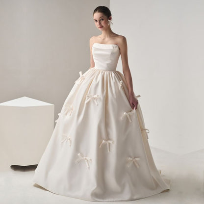Plain Bow A-Line Tube Wedding Ball Gown