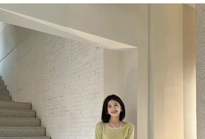 Gradient Knit Top with Boat Neck - Asymmetrical Hem