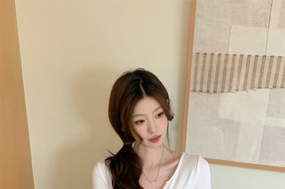 Slim-Fit Notch Neck Long-Sleeve Tee - Solid Color