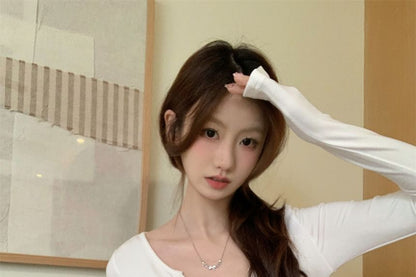 Slim-Fit Notch Neck Long-Sleeve Tee - Solid Color