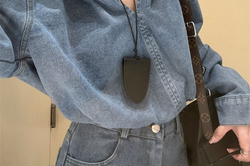 Washed Denim Hoodie and Shorts Set