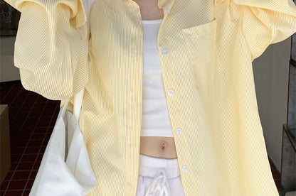 Striped Long-Sleeve Button Blouse with Classic Collar