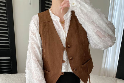 Lace Overhead Shirt with Stand Collar - Long Sleeve