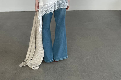 Asymmetric Long Top with Lace Panel - Sleeveless