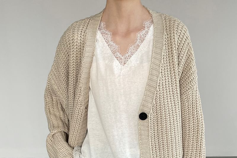 Asymmetric Long Top with Lace Panel - Sleeveless