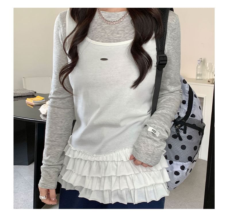 Ruffled Scoop Neck Layered Tank
